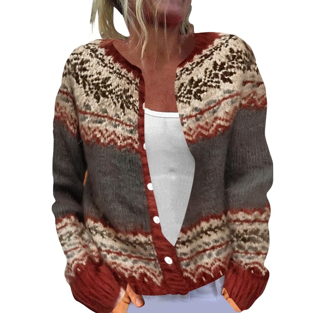 Fair Isle Cardigan Sweater for Women Vintage Button up Knitted Ice Landic